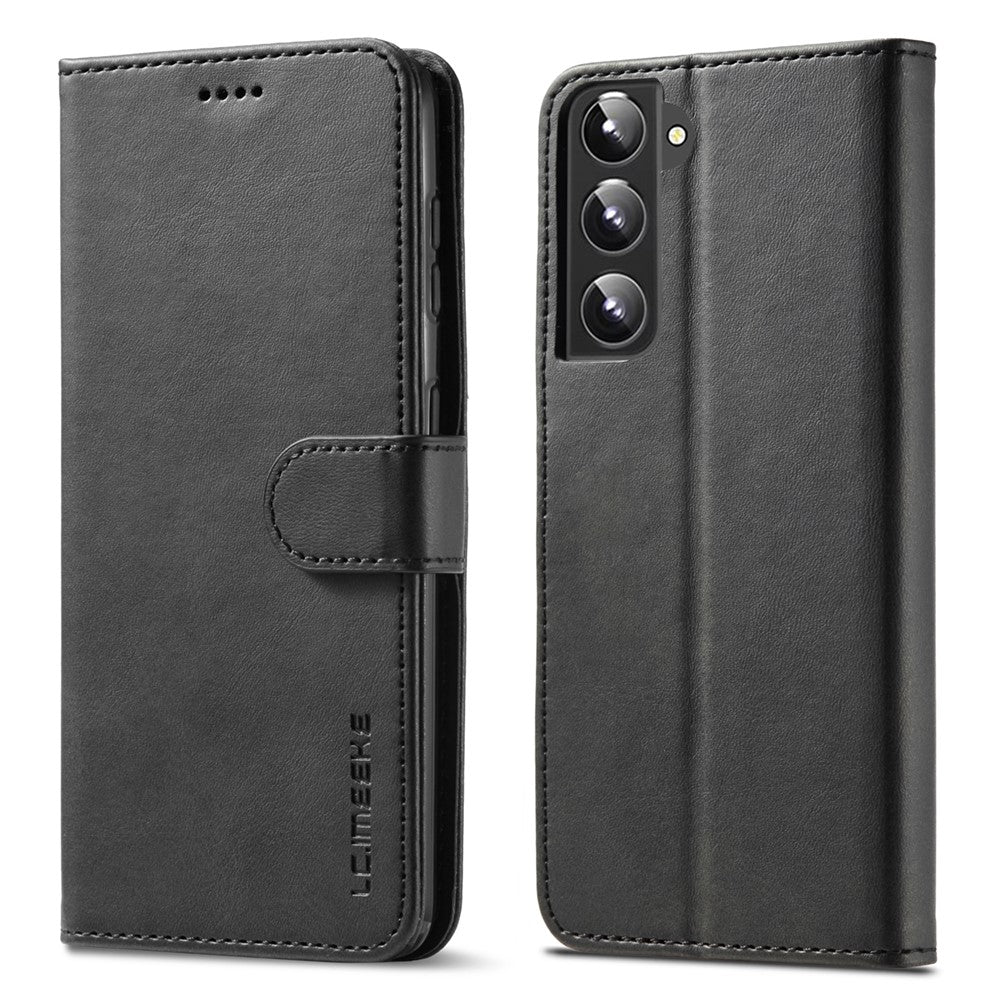 Fall Prevention Textured Wallet PU Leather Flip Folio Stand Case Mobile Phone Case Cover for Samsung Galaxy S22 5G - Black
