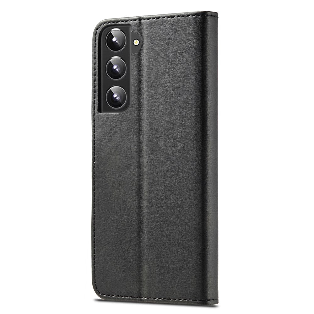 Fall Prevention Textured Wallet PU Leather Flip Folio Stand Case Mobile Phone Case Cover for Samsung Galaxy S22 5G - Black