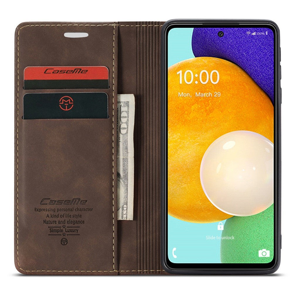 PU Leather Folio Phone Case Wallet Stand Design Lightweight Auto-absorbed Phone Covering for Samsung Galaxy A53 5G - Coffee