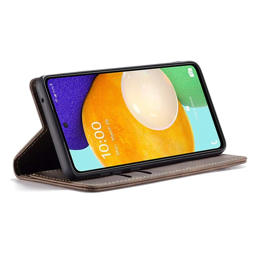 PU Leather Folio Phone Case Wallet Stand Design Lightweight Auto-absorbed Phone Covering for Samsung Galaxy A53 5G - Coffee