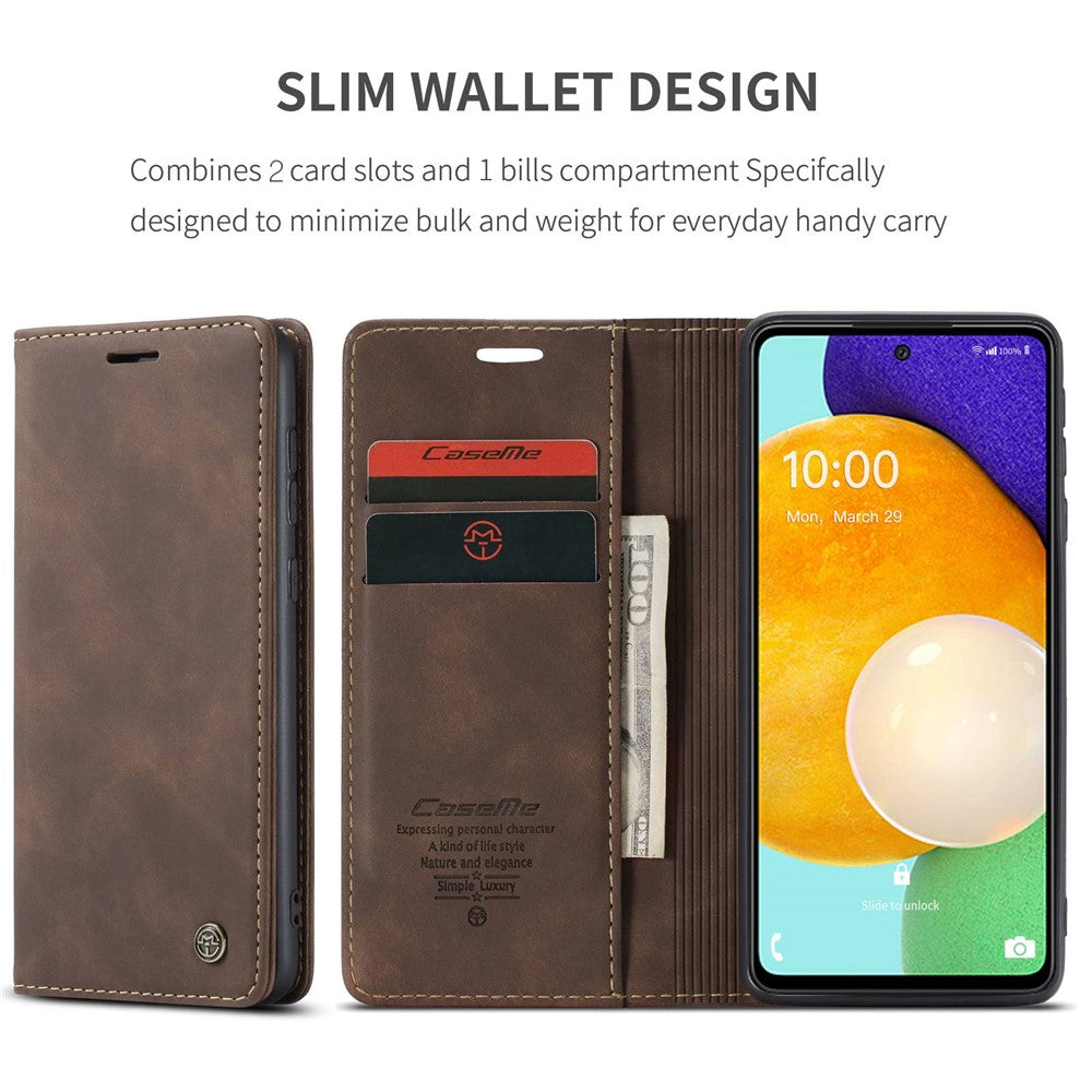 PU Leather Folio Phone Case Wallet Stand Design Lightweight Auto-absorbed Phone Covering for Samsung Galaxy A53 5G - Coffee