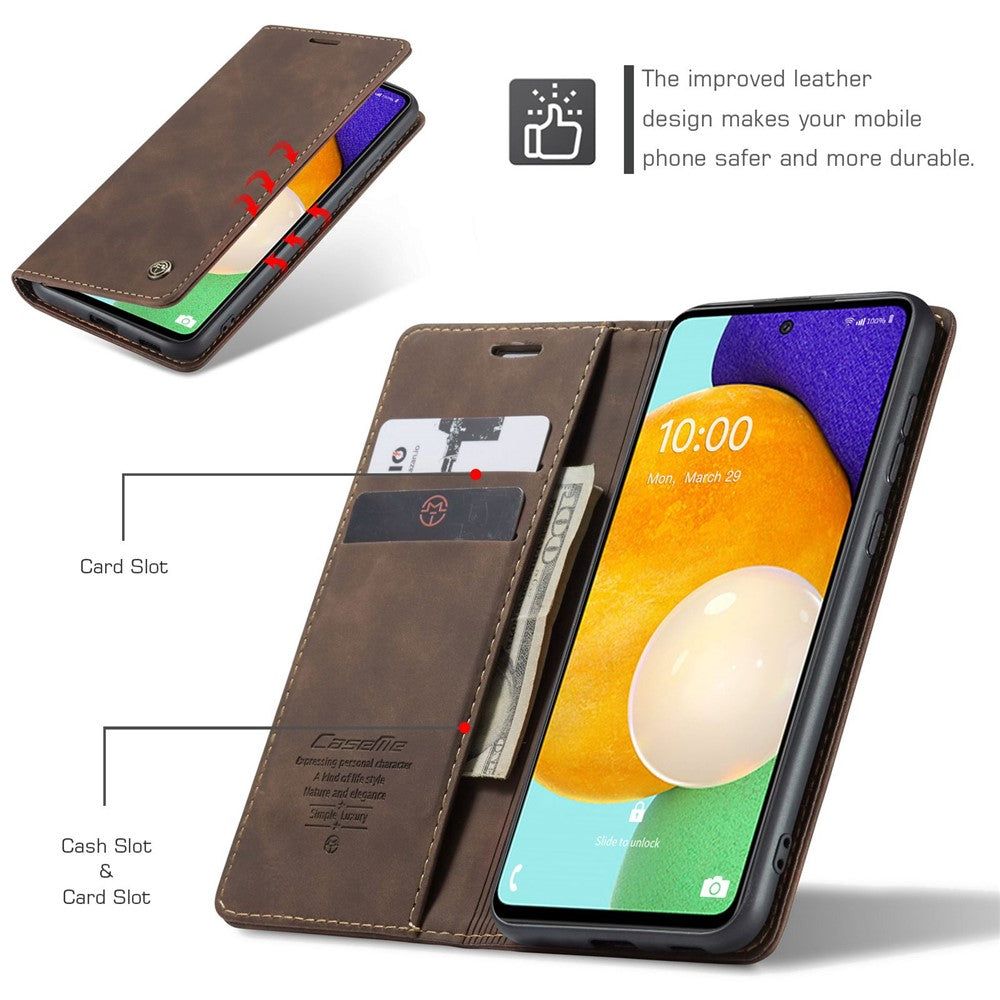 PU Leather Folio Phone Case Wallet Stand Design Lightweight Auto-absorbed Phone Covering for Samsung Galaxy A53 5G - Coffee
