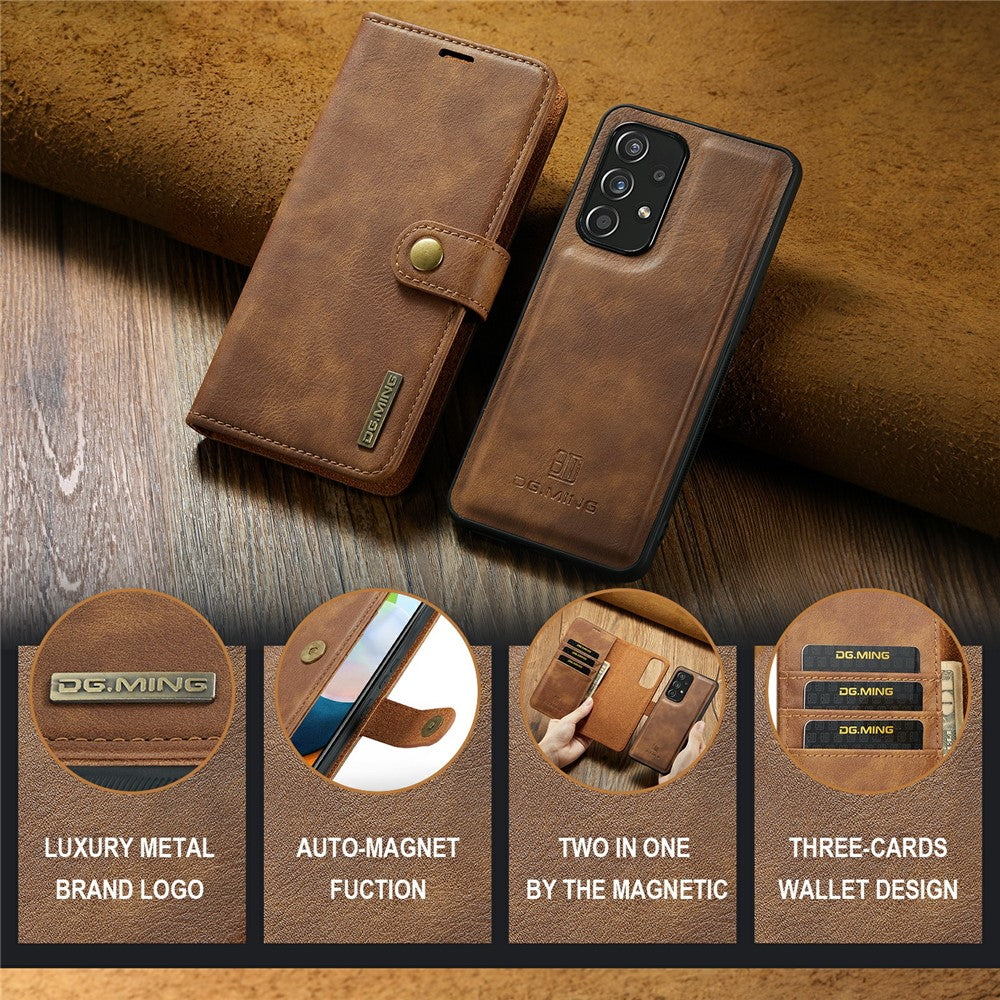 for Samsung Galaxy A53 5G Detachable Split Leather Flip Wallet Case Stand Magnetic Full Body Protective Phone Cover - Brown