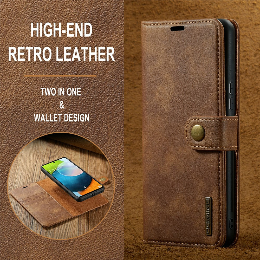 for Samsung Galaxy A53 5G Detachable Split Leather Flip Wallet Case Stand Magnetic Full Body Protective Phone Cover - Brown