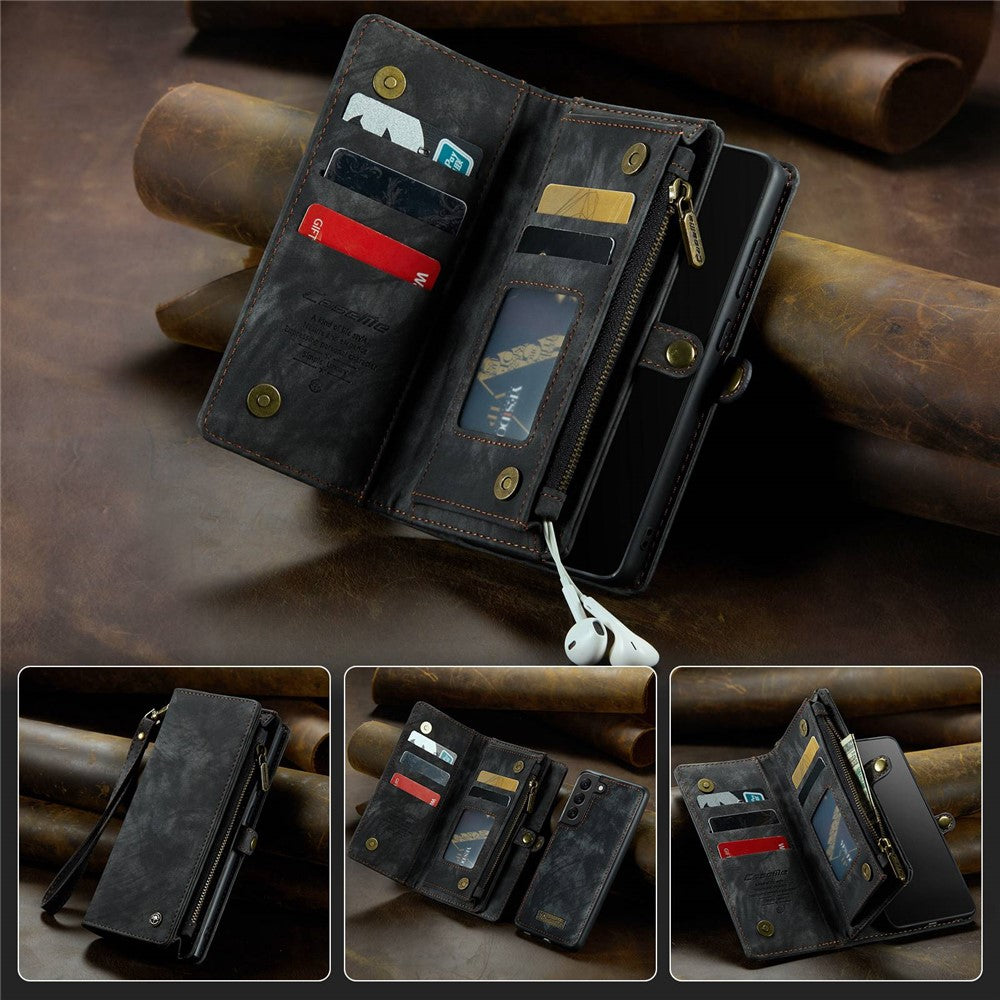 for Samsung Galaxy S22 5G PU Leather Detachable 2-in-1 Phone Case Multifunctional Wallet Stand Shell - Black