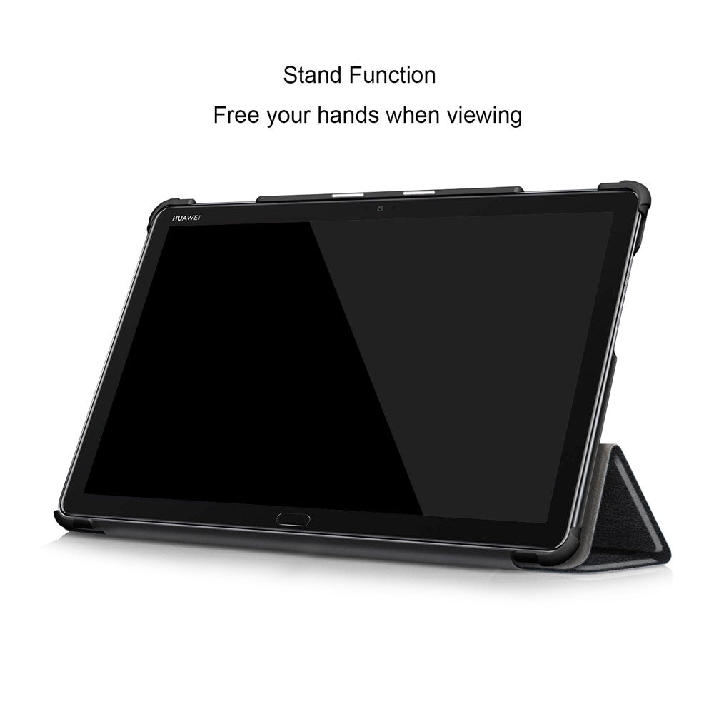 For Huawei Mediapad M5 Lite 10.1 Tri-fold Stand Auto-wake / sleep Smart Leather Case - Black