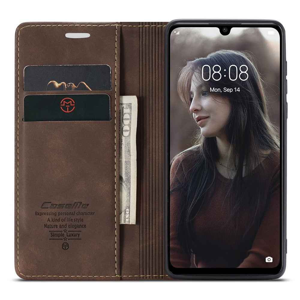Auto-absorbed Leather Wallet Case for Huawei P30 Lite New Edition/P30 Lite/nova 4e - Coffee