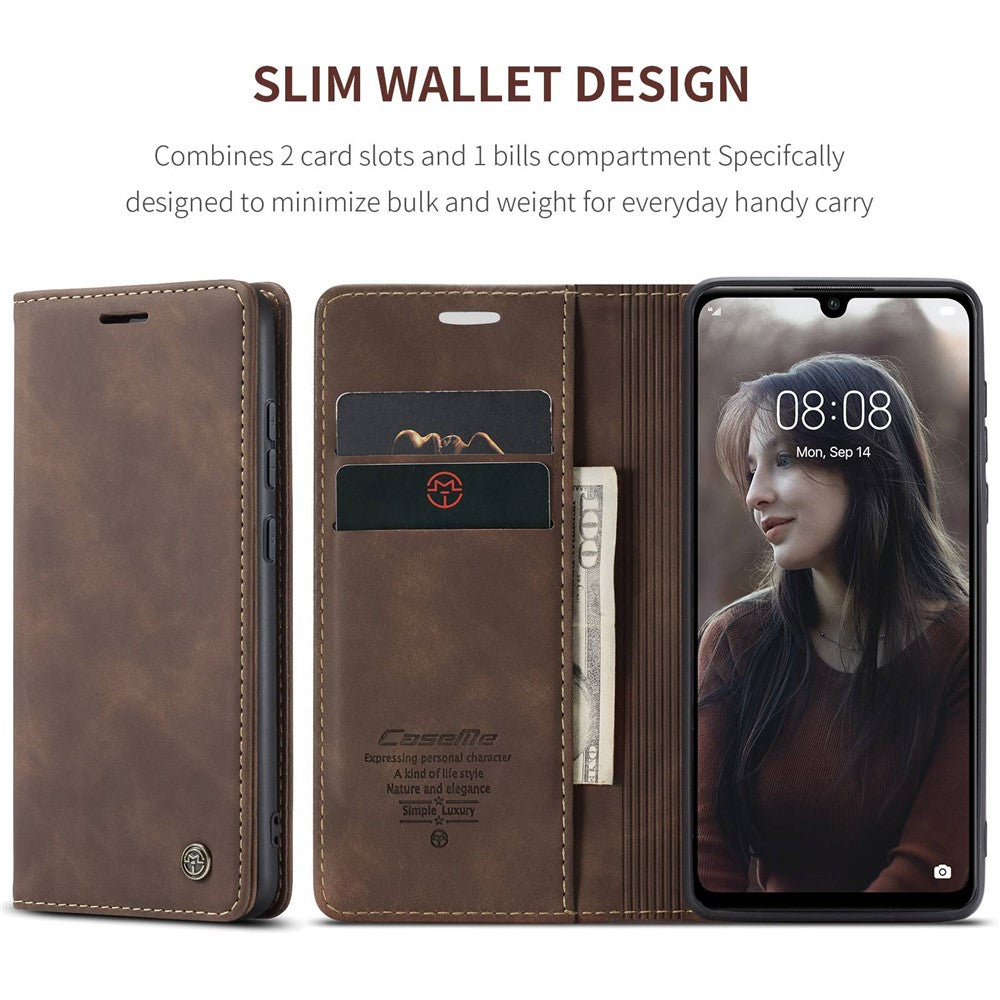Auto-absorbed Leather Wallet Case for Huawei P30 Lite New Edition/P30 Lite/nova 4e - Coffee