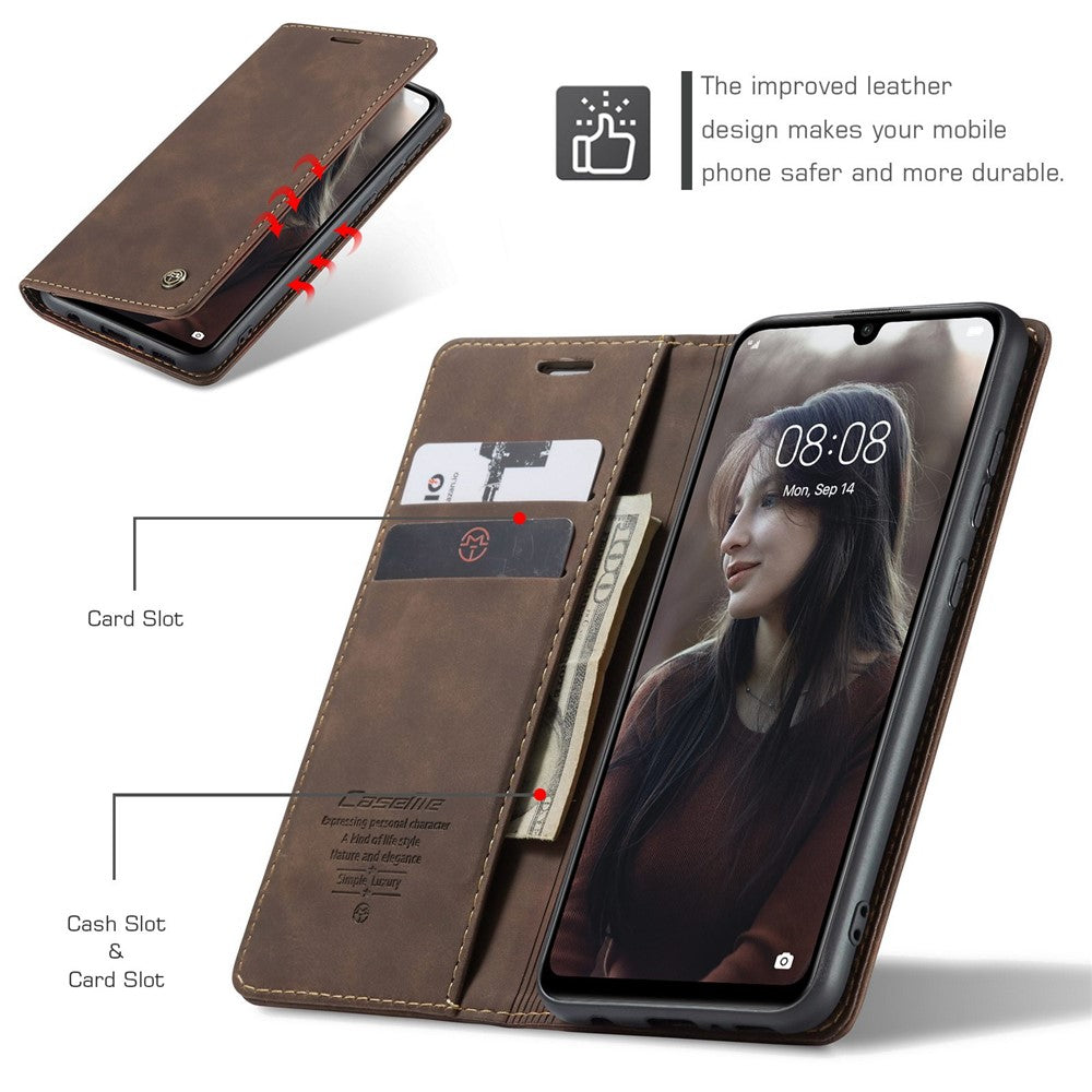 Auto-absorbed Leather Wallet Case for Huawei P30 Lite New Edition/P30 Lite/nova 4e - Coffee