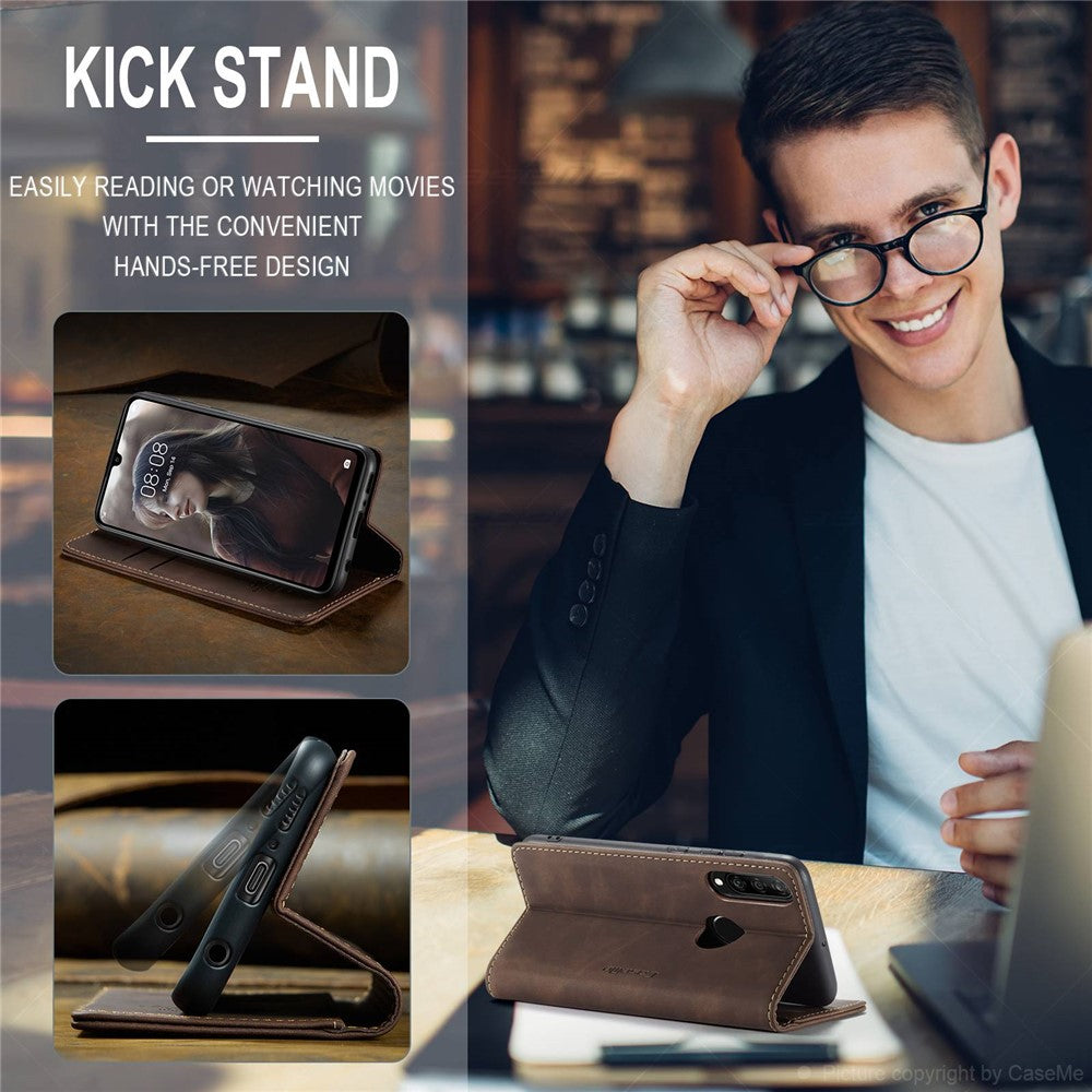 Auto-absorbed Leather Wallet Case for Huawei P30 Lite New Edition/P30 Lite/nova 4e - Coffee