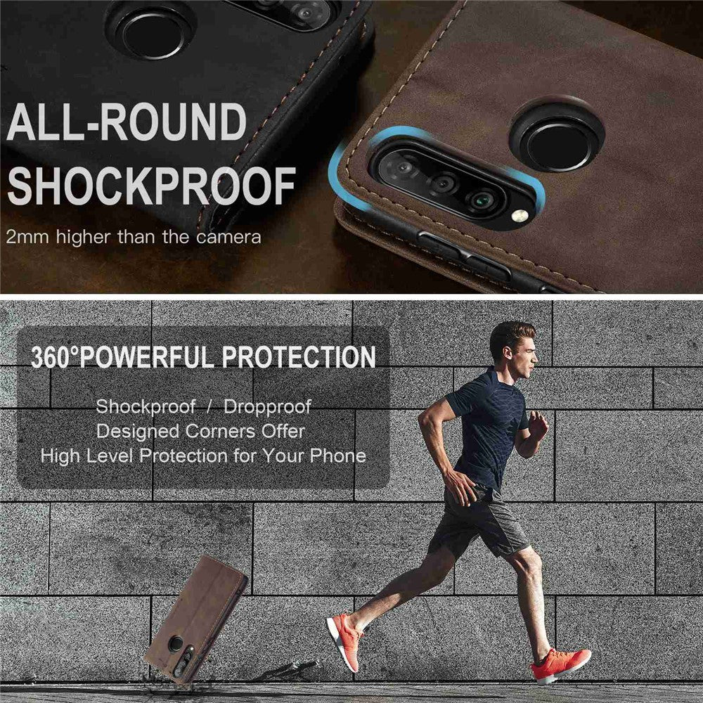 Auto-absorbed Leather Wallet Case for Huawei P30 Lite New Edition/P30 Lite/nova 4e - Coffee