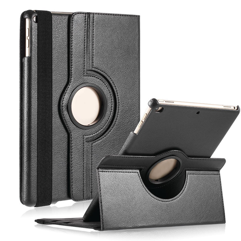 Litchi Grain 360 Swivel Smart Stand Leather Tablet Cover for iPad 9.7-inch (2018) / 9.7-inch (2017) - Black