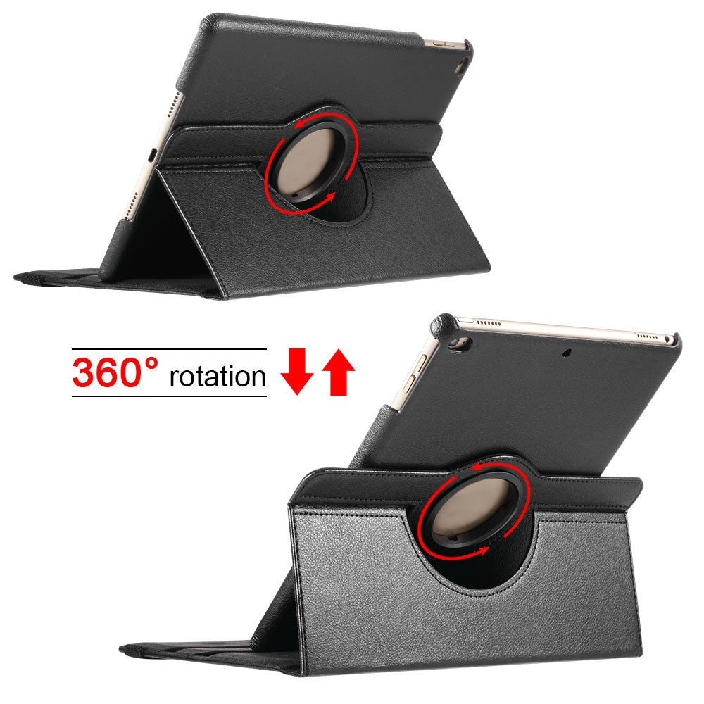 Litchi Grain 360 Swivel Smart Stand Leather Tablet Cover for iPad 9.7-inch (2018) / 9.7-inch (2017) - Black