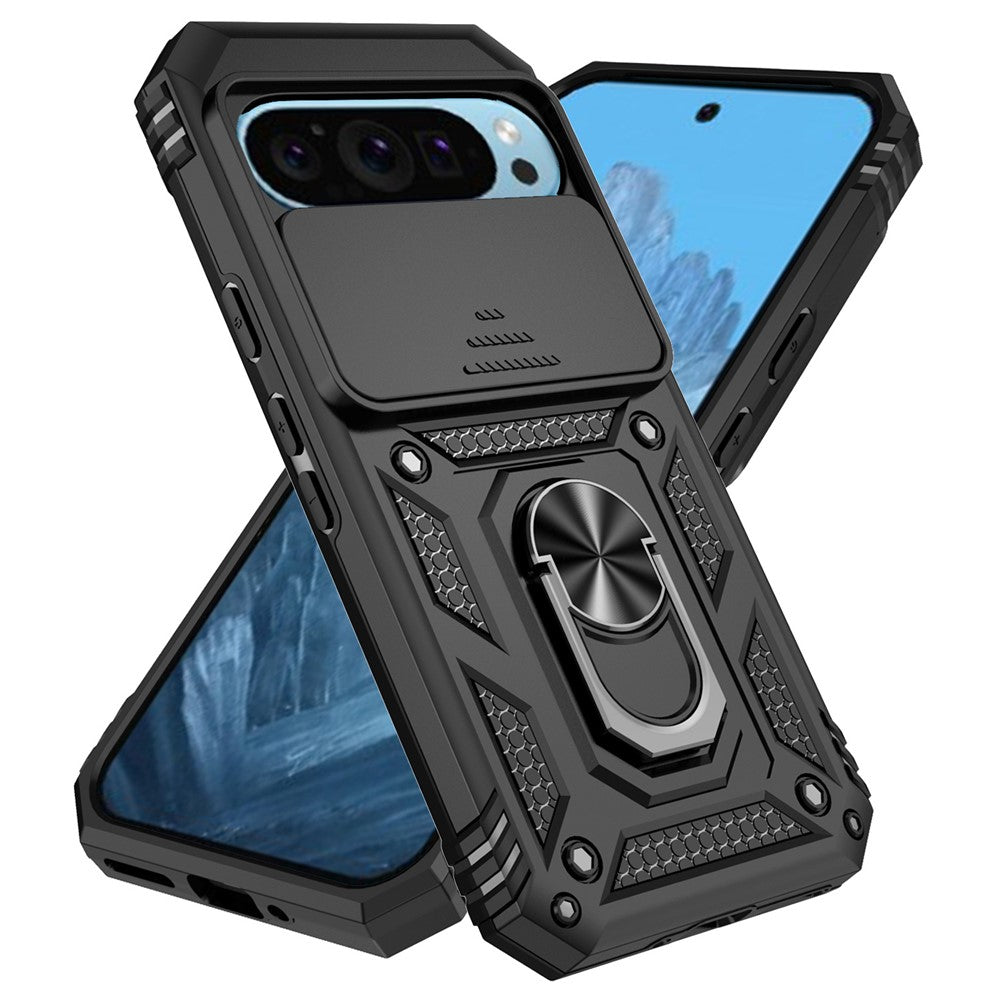 For Google Pixel 10 Pro / 10 / 9 / 9 Pro Case Camera Protection PC+TPU Phone Cover with Kickstand - Black