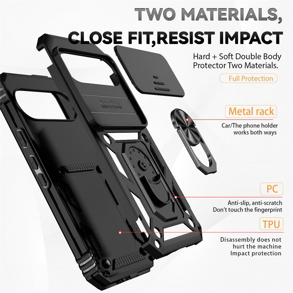 For Google Pixel 10 Pro / 10 / 9 / 9 Pro Case Camera Protection PC+TPU Phone Cover with Kickstand - Black