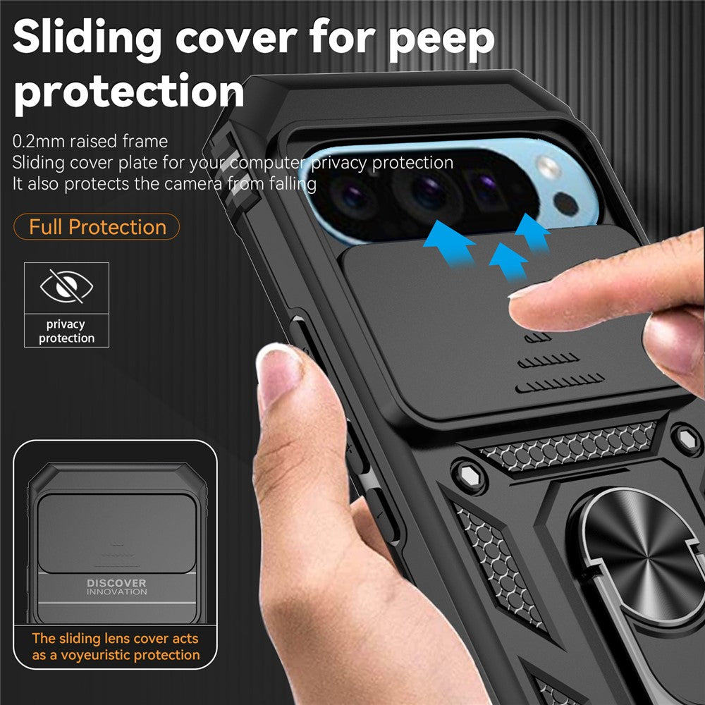 For Google Pixel 10 Pro / 10 / 9 / 9 Pro Case Camera Protection PC+TPU Phone Cover with Kickstand - Black