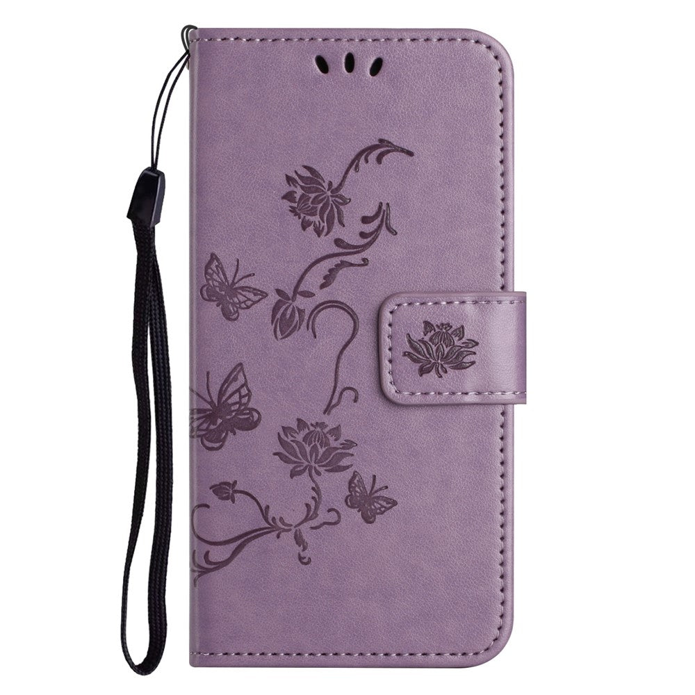 For Samsung Galaxy A16 5G / A16 4G Case Wallet Stand Imprinted Butterfly Flower PU Leather Phone Cover - Purple