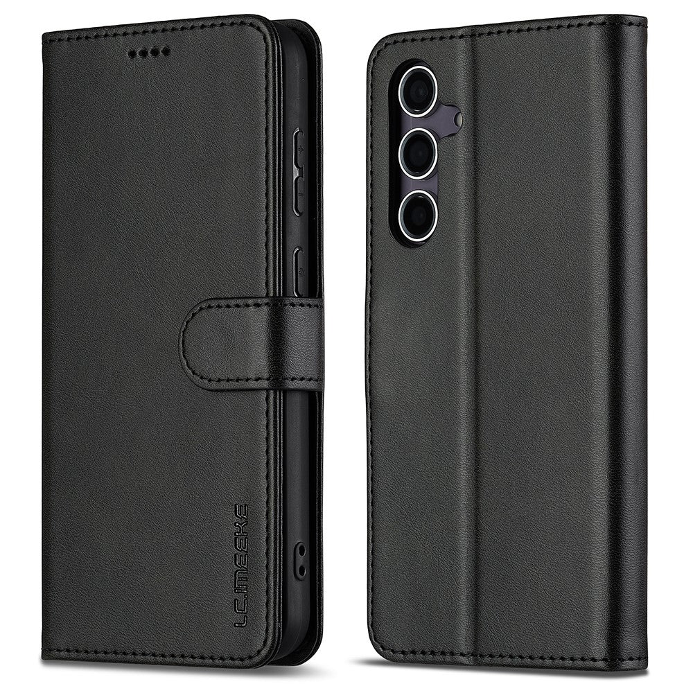 For Samsung Galaxy A16 5G / A16 4G Case Calf Texture PU Leather Stand Wallet Phone Cover - Black