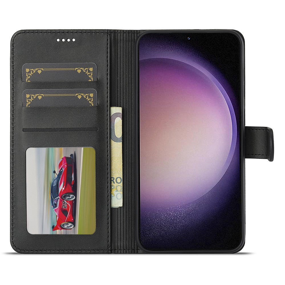 For Samsung Galaxy A16 5G / A16 4G Case Calf Texture PU Leather Stand Wallet Phone Cover - Black