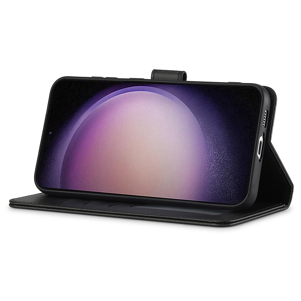 For Samsung Galaxy A16 5G / A16 4G Case Calf Texture PU Leather Stand Wallet Phone Cover - Black