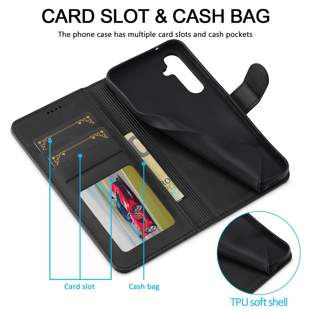 For Samsung Galaxy A16 5G / A16 4G Case Calf Texture PU Leather Stand Wallet Phone Cover - Black