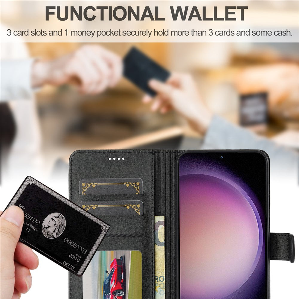 For Samsung Galaxy A16 5G / A16 4G Case Calf Texture PU Leather Stand Wallet Phone Cover - Black