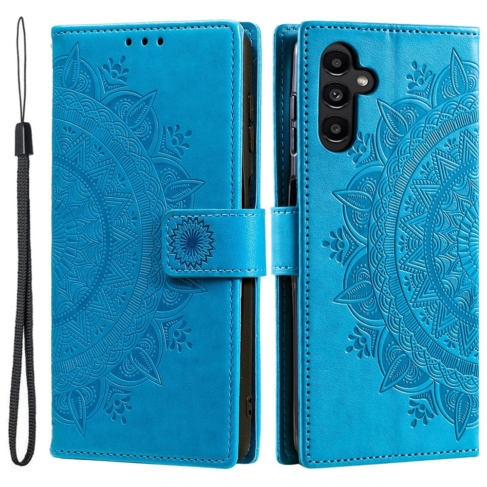 For Samsung Galaxy S25 Case Imprinted Totem PU Leather Wallet Stand Phone Cover - Blue
