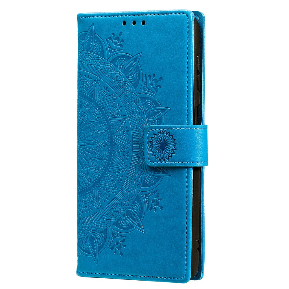 For Samsung Galaxy S25 Case Imprinted Totem PU Leather Wallet Stand Phone Cover - Blue