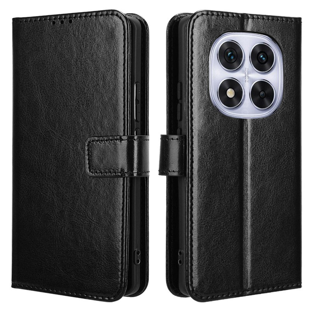 For Xiaomi Redmi Note 14 Pro+ 5G / Note 14 Pro 5G / Poco X7 5G Case Crazy Horse Texture PU Leather Phone Wallet Cover - Black