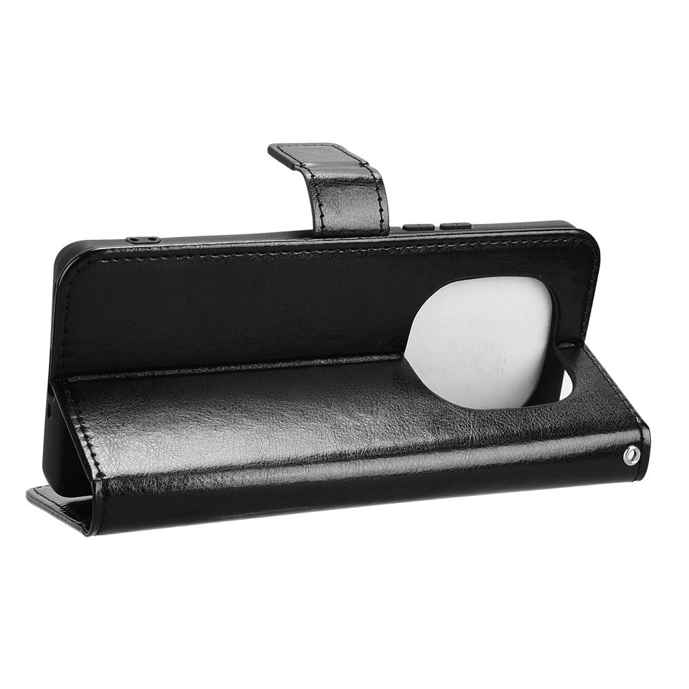 For Xiaomi Redmi Note 14 Pro+ 5G / Note 14 Pro 5G / Poco X7 5G Case Crazy Horse Texture PU Leather Phone Wallet Cover - Black