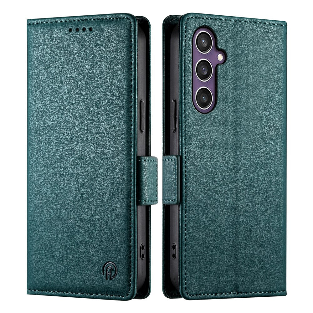 For Samsung Galaxy S25 Stand Case PU Leather Wallet Phone Cover - Blackish Green