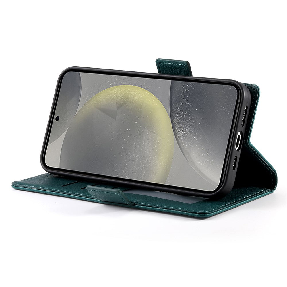 For Samsung Galaxy S25 Stand Case PU Leather Wallet Phone Cover - Blackish Green