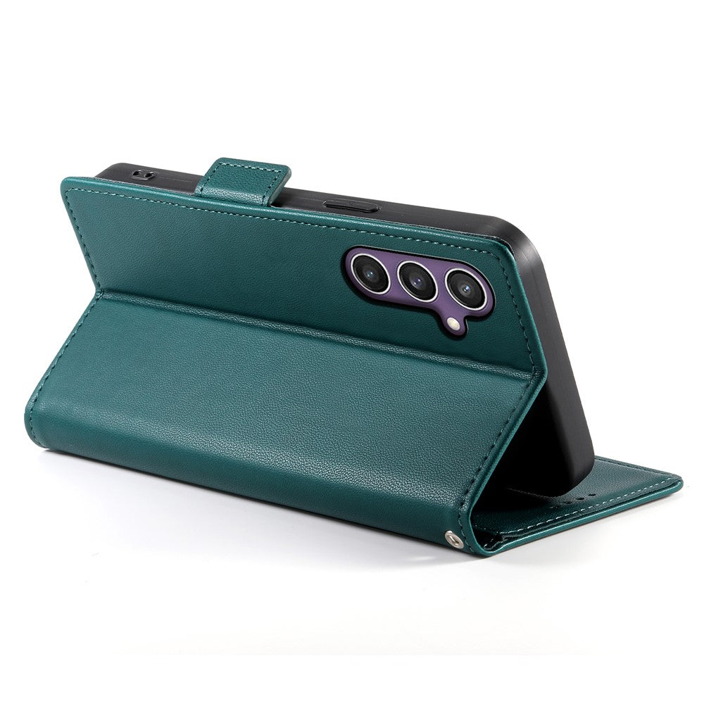For Samsung Galaxy S25 Stand Case PU Leather Wallet Phone Cover - Blackish Green