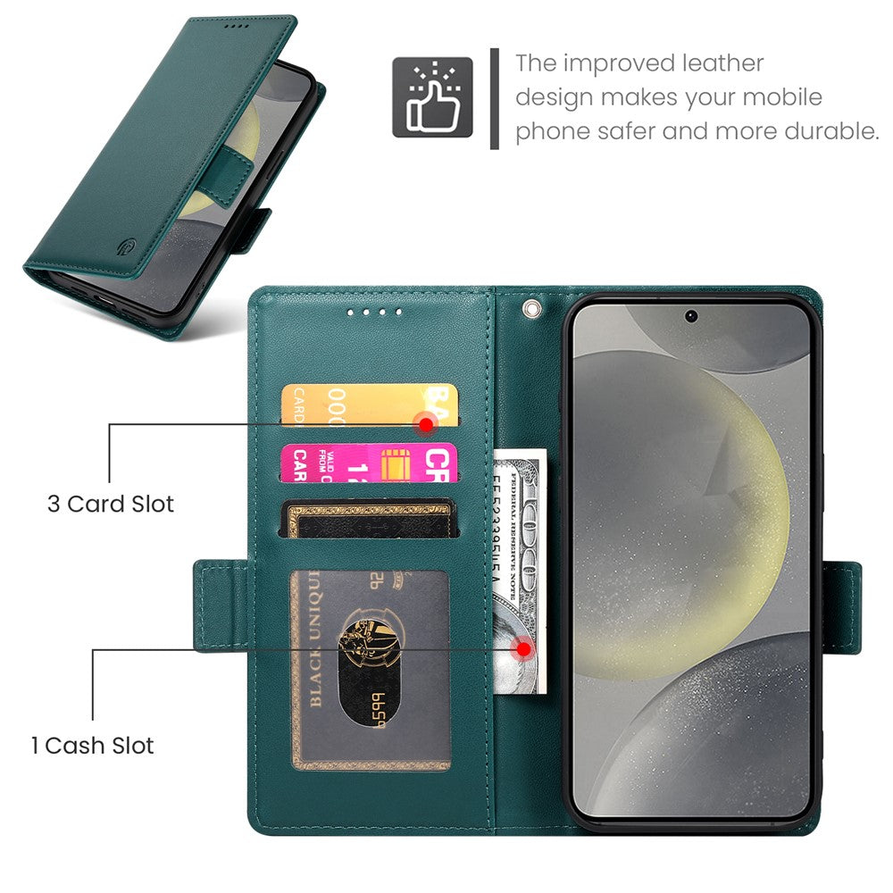 For Samsung Galaxy S25 Stand Case PU Leather Wallet Phone Cover - Blackish Green