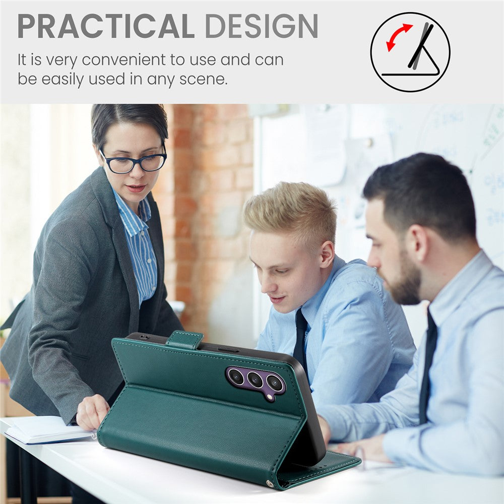 For Samsung Galaxy S25 Stand Case PU Leather Wallet Phone Cover - Blackish Green