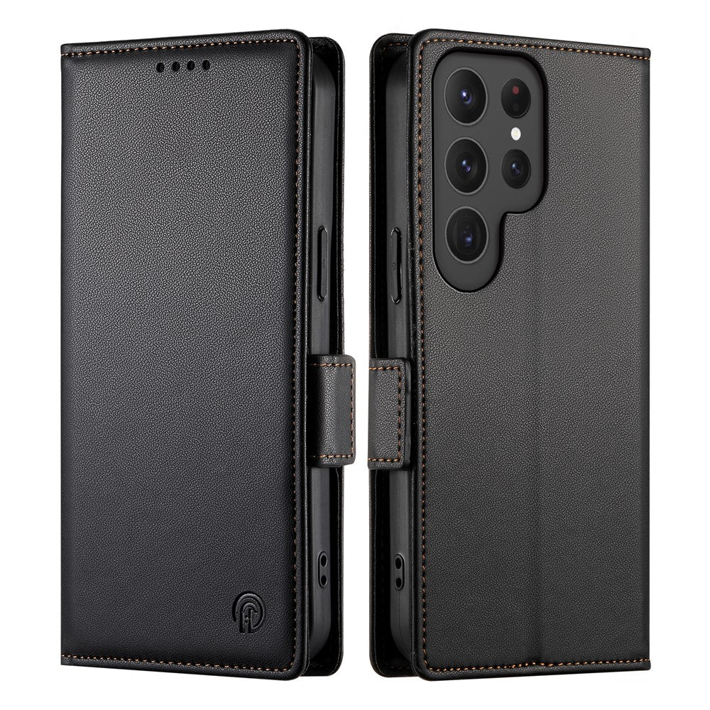 For Samsung Galaxy S25 Ultra Stand Case PU Leather Wallet Phone Cover - Black