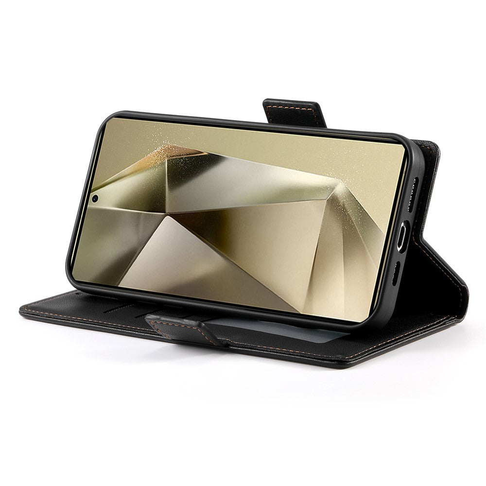 For Samsung Galaxy S25 Ultra Stand Case PU Leather Wallet Phone Cover - Black