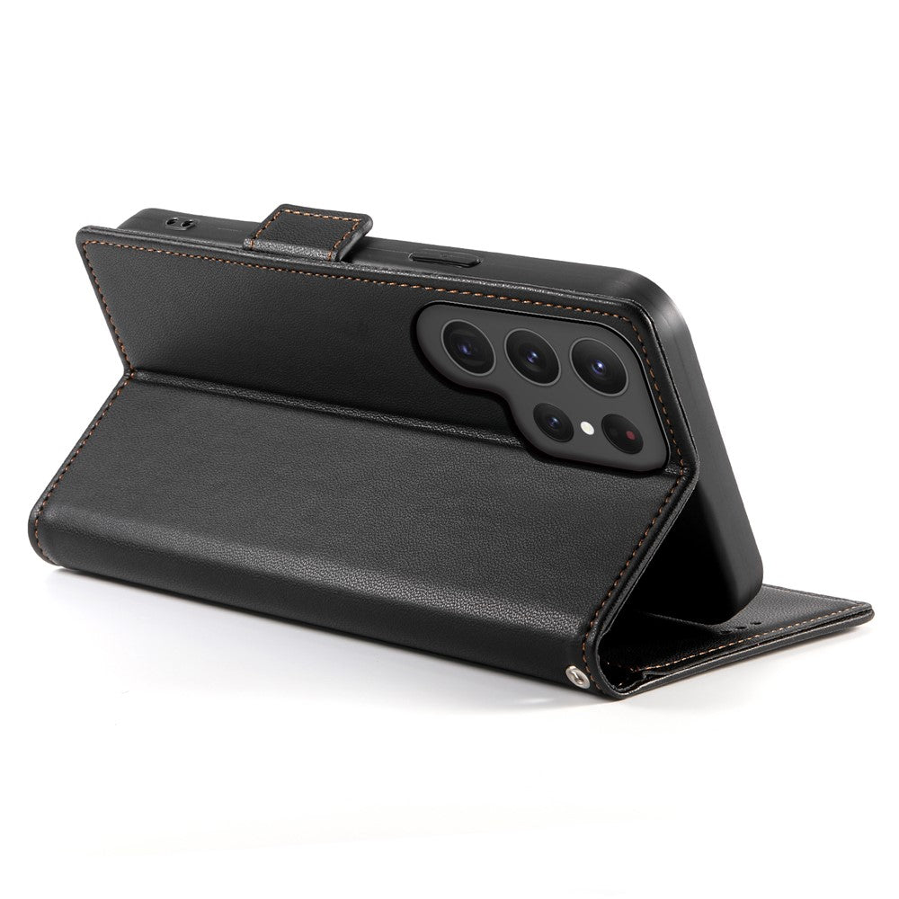 For Samsung Galaxy S25 Ultra Stand Case PU Leather Wallet Phone Cover - Black
