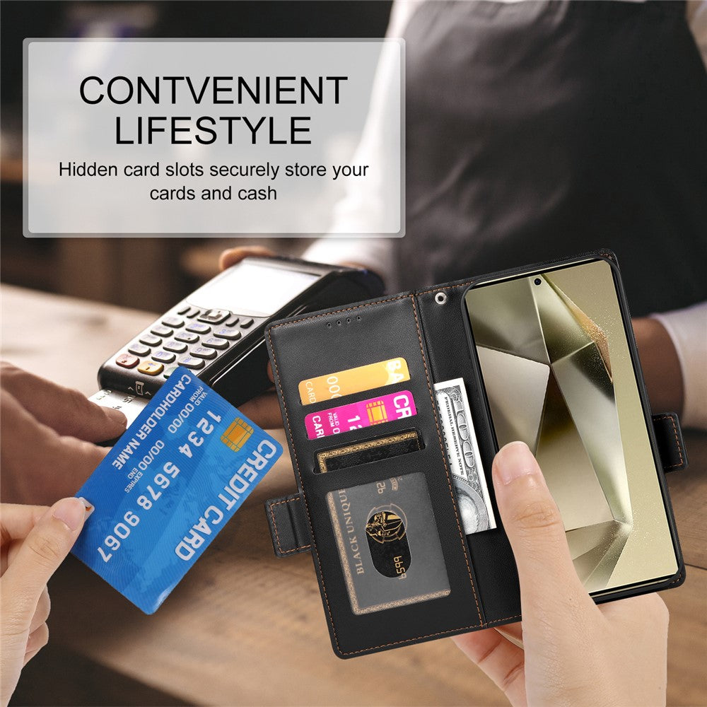 For Samsung Galaxy S25 Ultra Stand Case PU Leather Wallet Phone Cover - Black