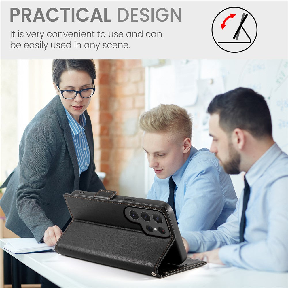 For Samsung Galaxy S25 Ultra Stand Case PU Leather Wallet Phone Cover - Black