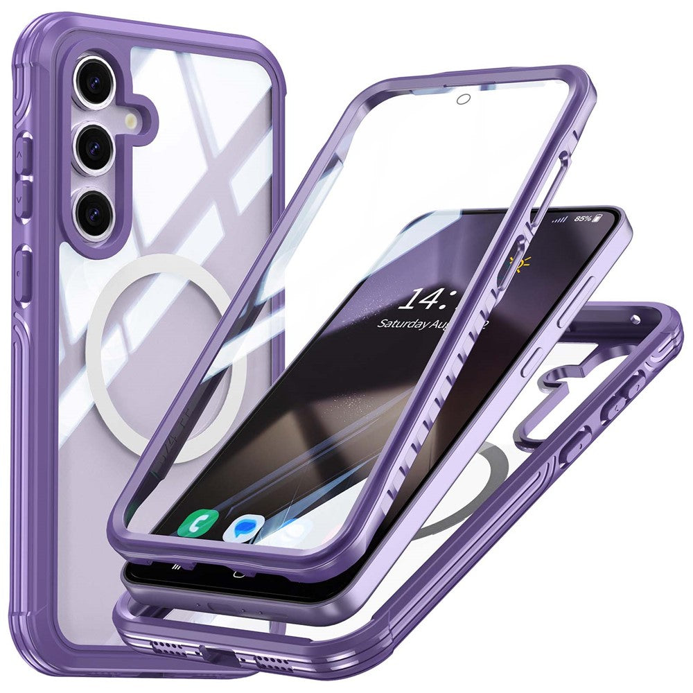 For Samsung Galaxy S24 FE Magnetic Case PC+TPU Phone Cover with Tempered Glass Screen Film - Purple