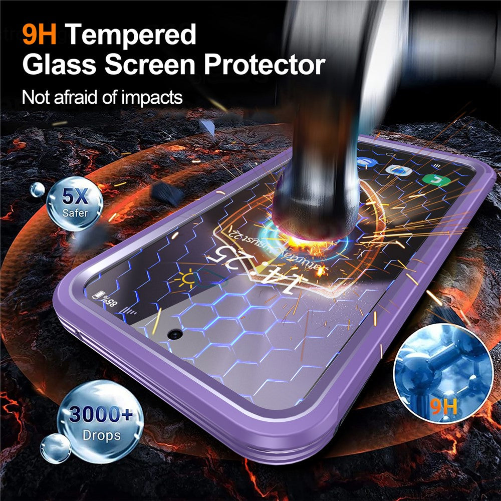 For Samsung Galaxy S24 FE Magnetic Case PC+TPU Phone Cover with Tempered Glass Screen Film - Purple