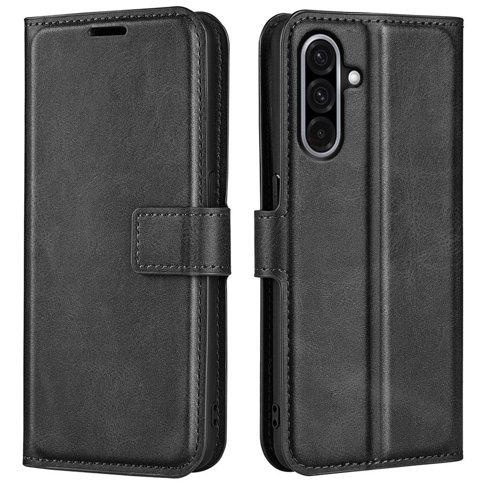 For Samsung Galaxy A36 5G / A56 5G Stand Case Protective surface Calf Texture Leather Phone Cover - Black