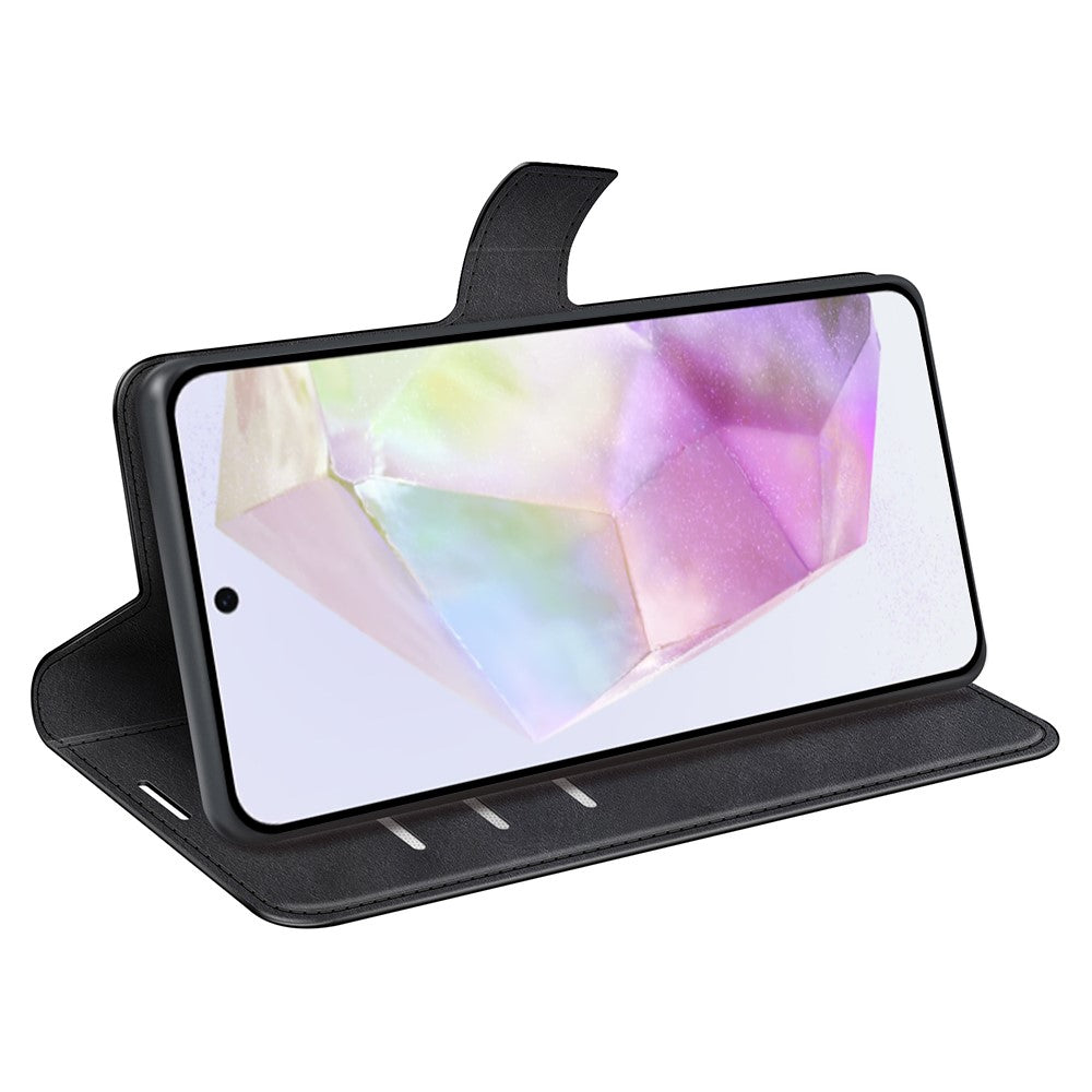 For Samsung Galaxy A36 5G / A56 5G Stand Case Protective surface Calf Texture Leather Phone Cover - Black