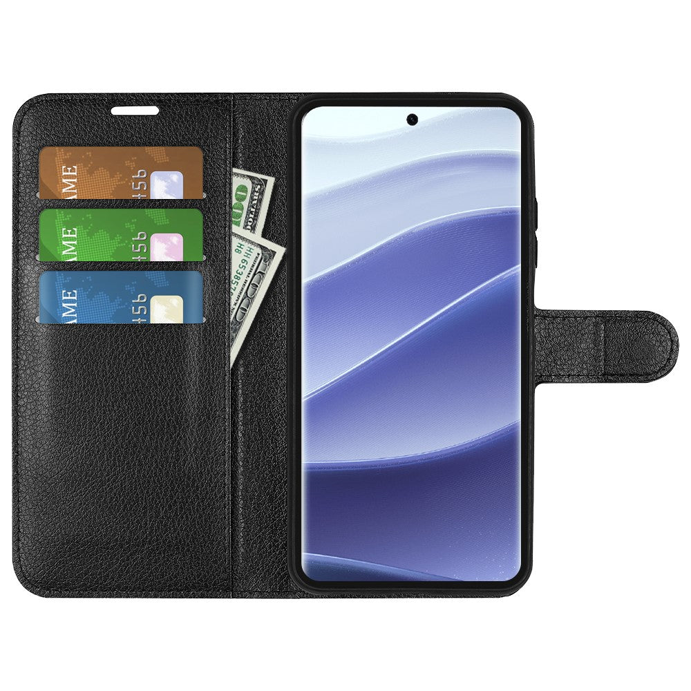For Xiaomi Redmi Note 14 Pro 5G / Poco X7 5G Case Litchi Texture Leather Wallet Phone Cover - Black