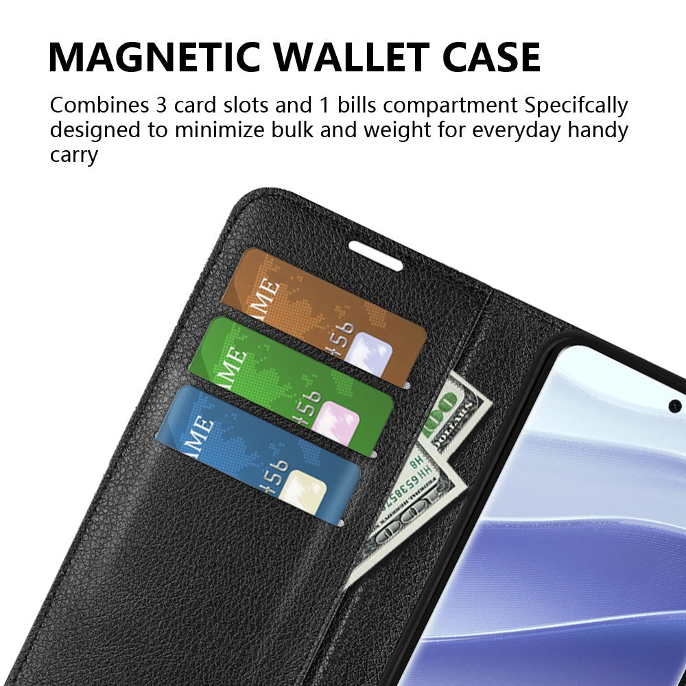 For Xiaomi Redmi Note 14 Pro 5G / Poco X7 5G Case Litchi Texture Leather Wallet Phone Cover - Black