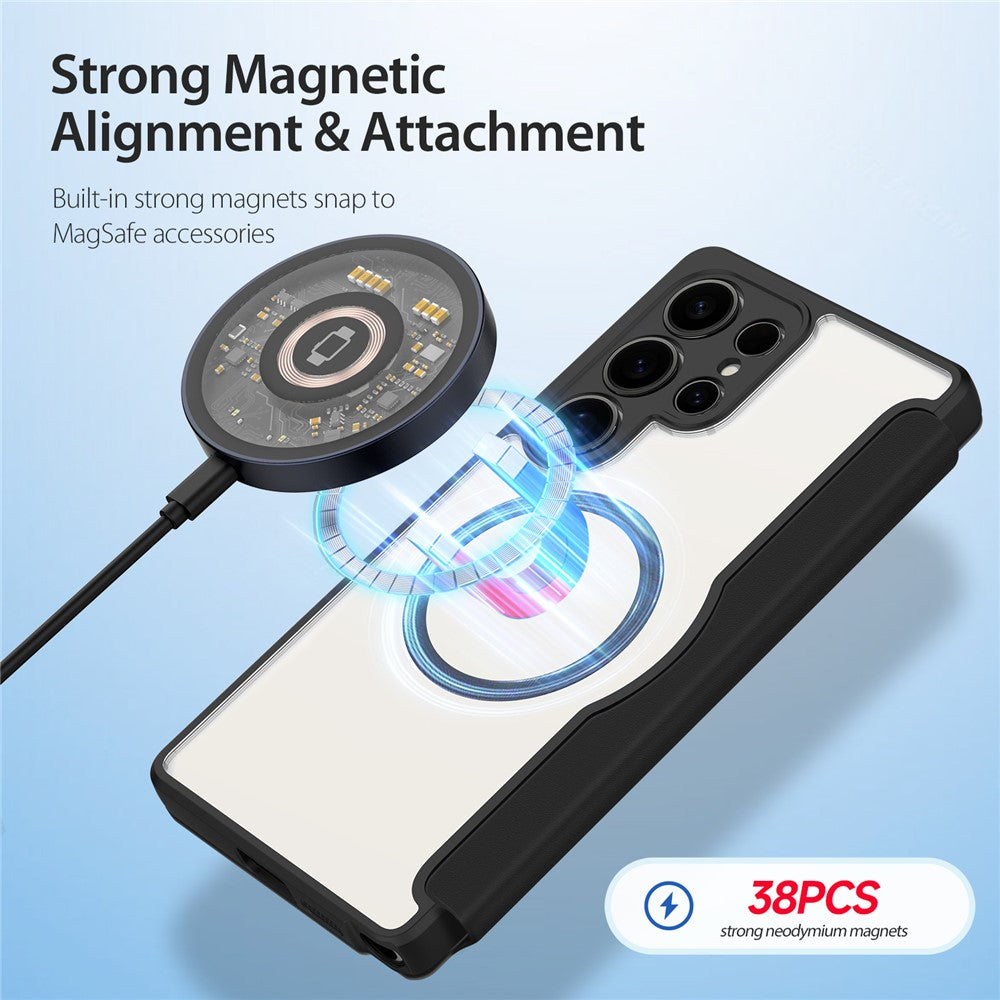 For Samsung Galaxy S25 Ultra Leather Case Flip Cover Magnetic Case - Black