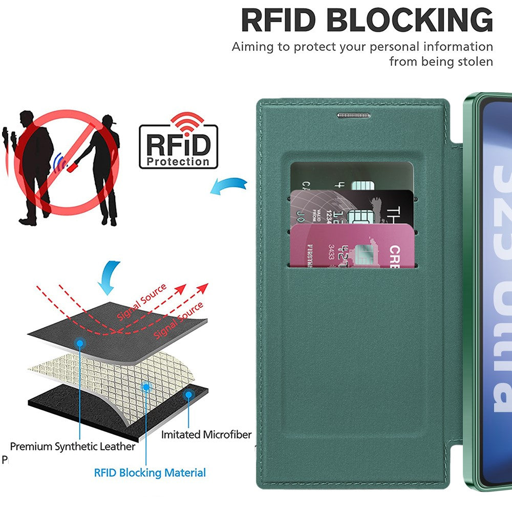 For Samsung Galaxy S25 Ultra Magnetic Case Leather Phone Cover - Blackish Green