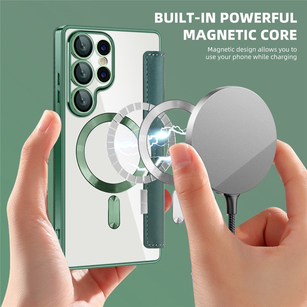 For Samsung Galaxy S25 Ultra Magnetic Case Leather Phone Cover - Blackish Green