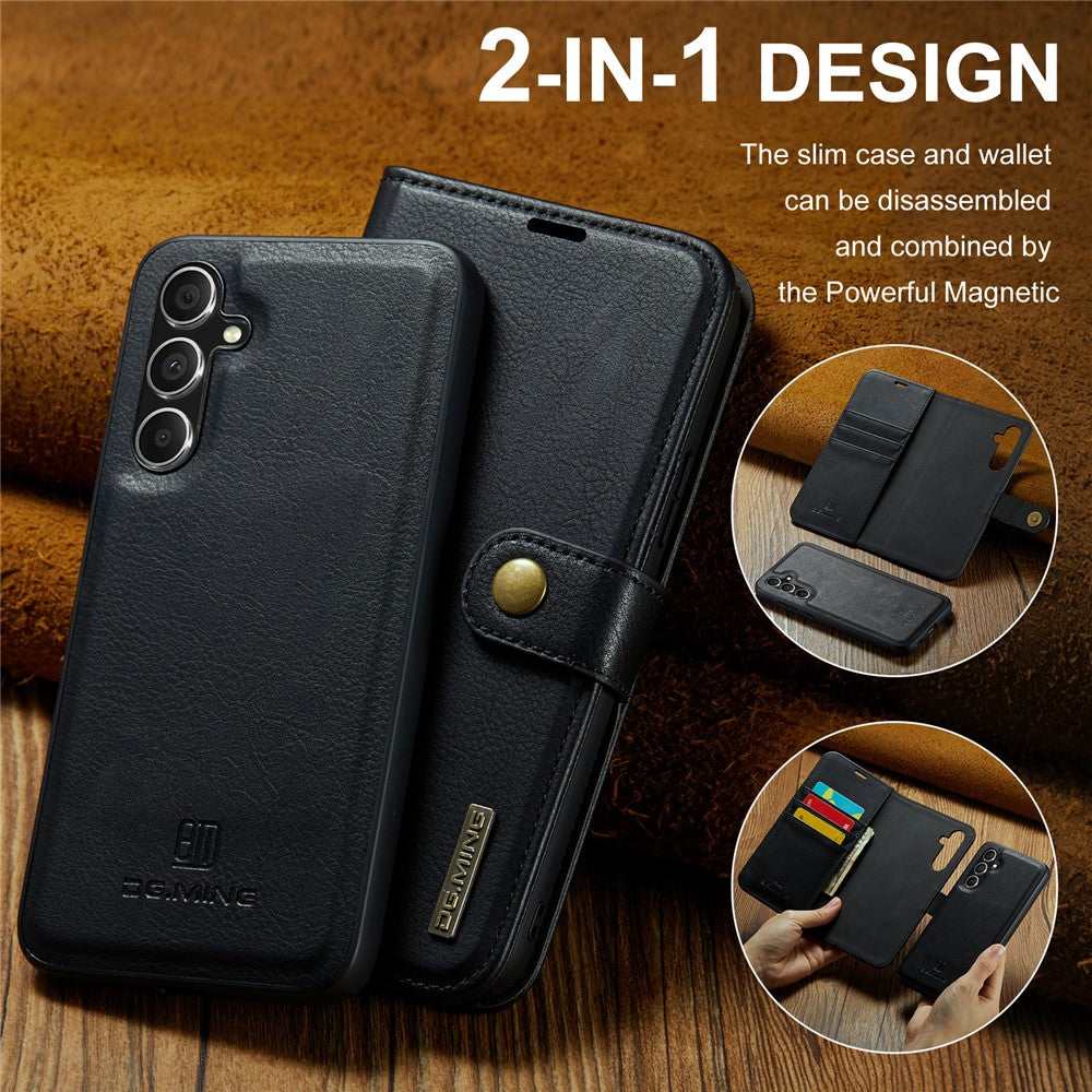 for Samsung Galaxy A36 5G Case Detachable Split Leather Phone Cover - Black